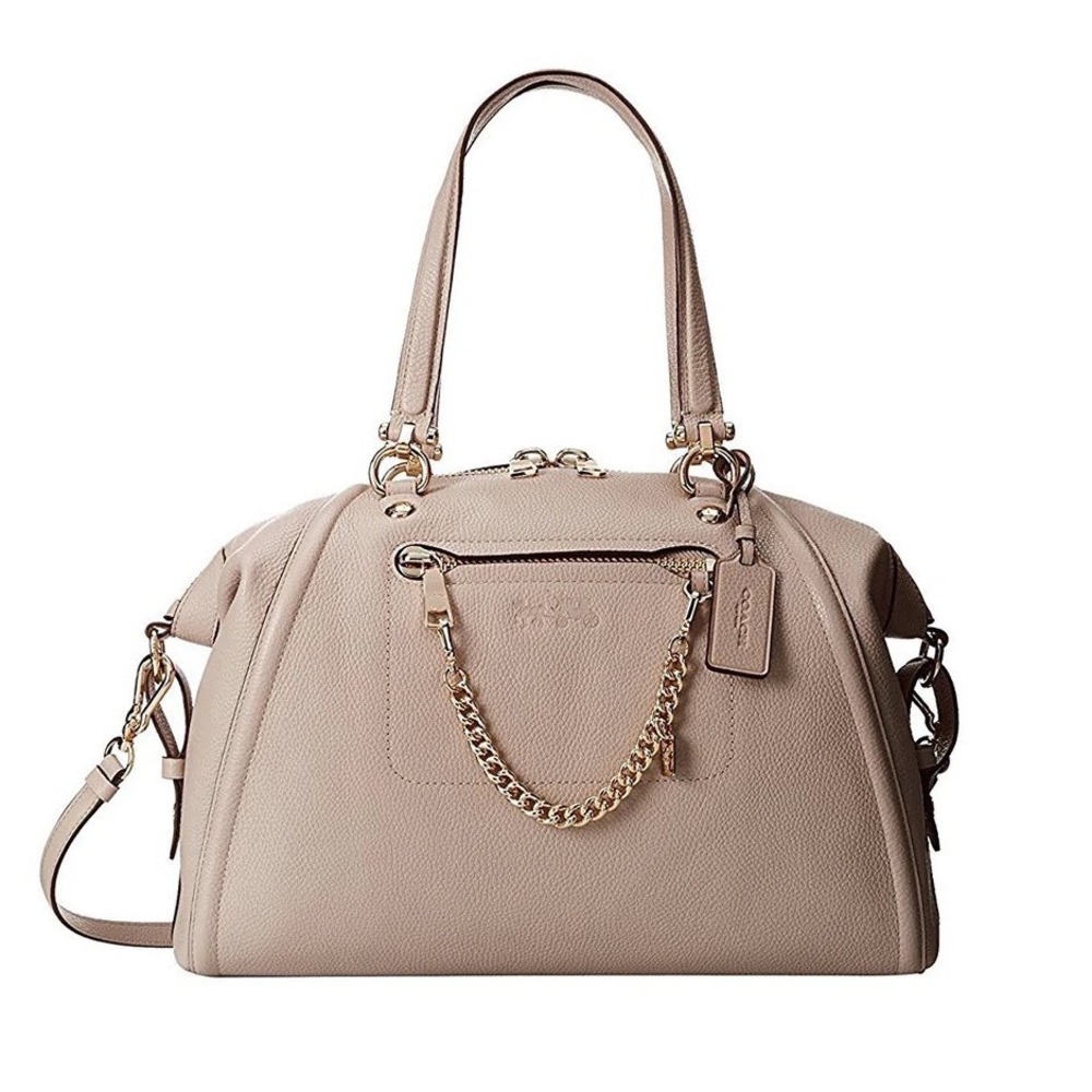 Coach Prairie Satchel Beige Pebbled Leather Crossbody Handbag Gold Hardware